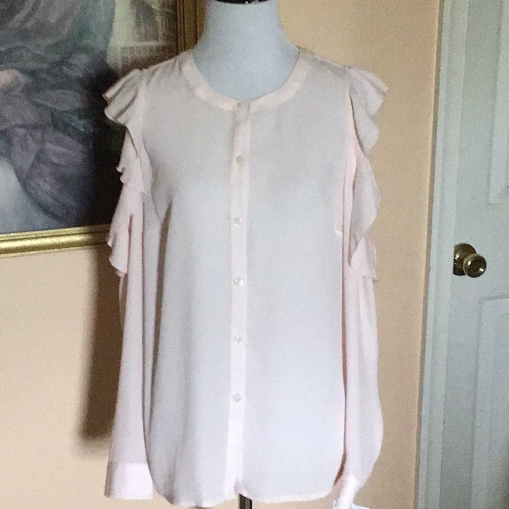 Lauren Conrad Mauve chalk cold shoulder long sleeve blouse